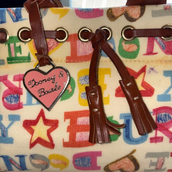 Dooney & Bourke Multicolor Alphabet Canvas Tote with Brown Leather Trim - Picture 2 of 8